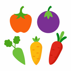 Set of 4 Vegetable Vector Illustrations on White Background