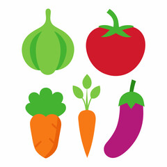 Set of 4 Vegetable Vector Illustrations on White Background
