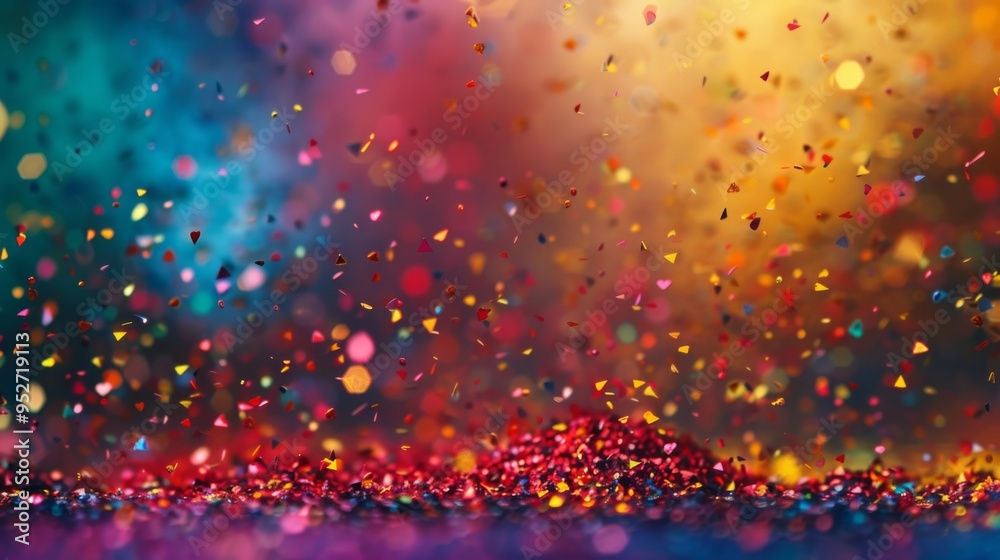 Poster Abstract multicolored background with small falling pieces, vibrant and colorful, artistic and dynamic