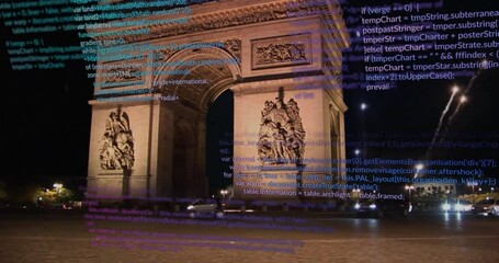 Animating programming code over Arc de Triomphe at night - Powered by Adobe