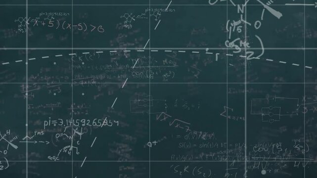 Animating mathematical equations and graphs over chalkboard background in school