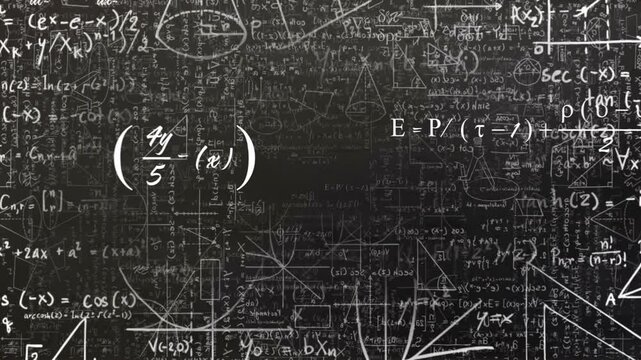 Animating mathematical equations and formulas over blackboard background in school