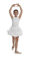 Naklejka premium Little ballerina practicing dance moves on white background