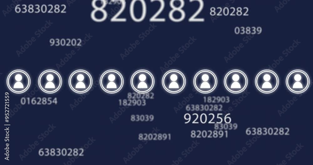 Sticker user icons and numbers animation over dark blue background