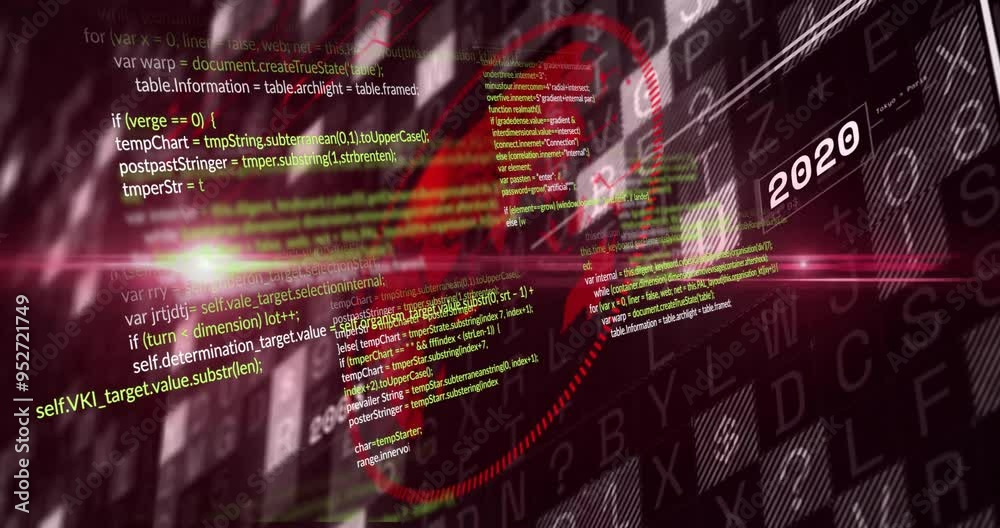 Poster Heart shape and programming code animation over digital background with numbers and letters