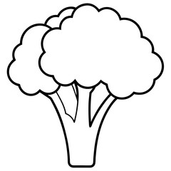 Broccoli Silhouette Vector Outline on White Background