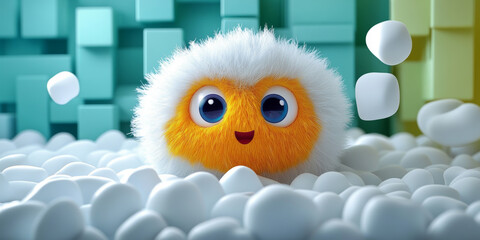 Fototapeta premium A happy and furry little monster on 3D studio background.
