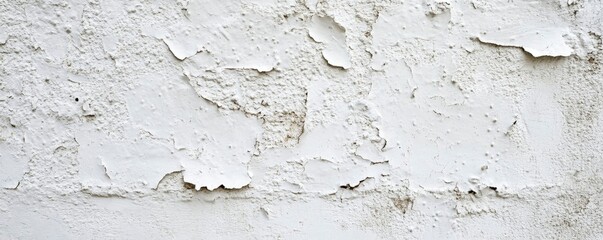 The wall is covered in peeling paint and has a rough texture. The white wall is the only thing visible in the image