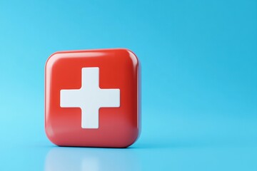 Obraz premium Vibrant red first aid kit icon on blue background