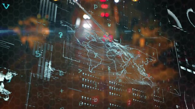 Cybercrime text and world map animation over digital data and coding background