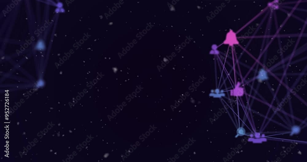 Wall mural Network connections and data processing animation over starry night sky