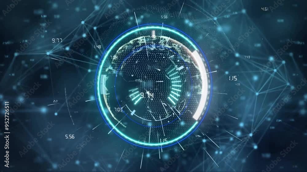 Poster Digital globe with data points and network connections animation