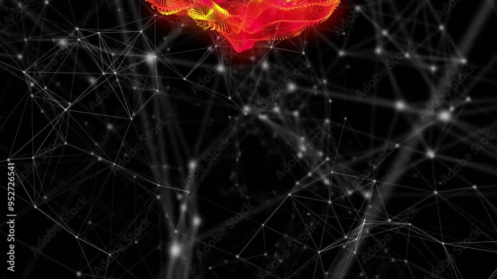Poster neural network and brain activity animation over interconnected nodes and lines