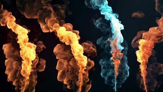 Dynamic swirling flames and smoke effects in vibrant colors, video 4k