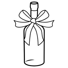 Elegant Wine Bottle Gift with Ribbon Bow - Vector Art Illustration