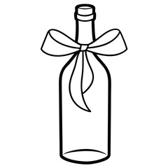 Elegant Wine Bottle Gift with Ribbon Bow - Vector Art Illustration