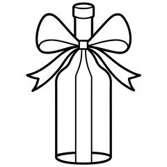 Elegant Wine Bottle Gift with Ribbon Bow - Vector Art Illustration