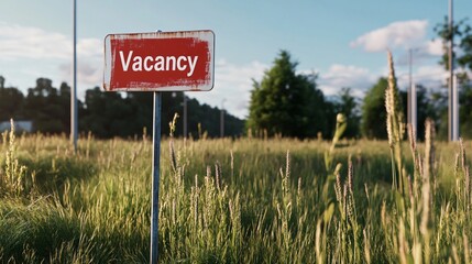 Tranquil Vacancy Minimalist "Vacancy" Sign in an Open Field