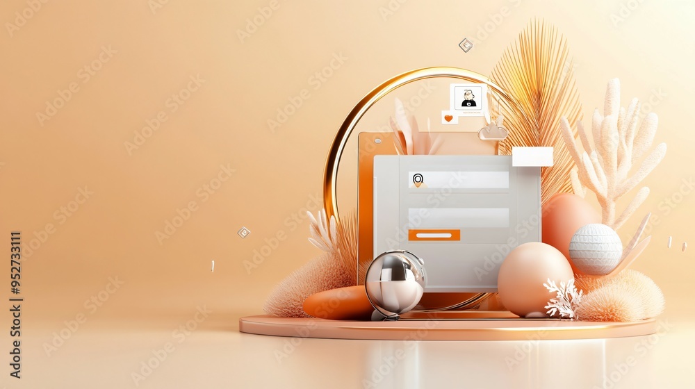 Wall mural minimalist 3d job search interface design with search bar and icons on light background