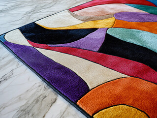 abstract rug with bold patterns and bright colors