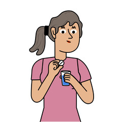 woman with a glass of water ready to take a pill.eps