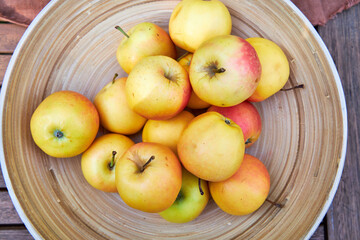 close-up view of the yellow apple dish from above