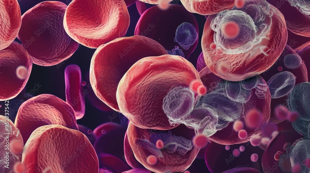 Aufkleber High-resolution image of blood cells under a microscope, emphasizing cellular texture