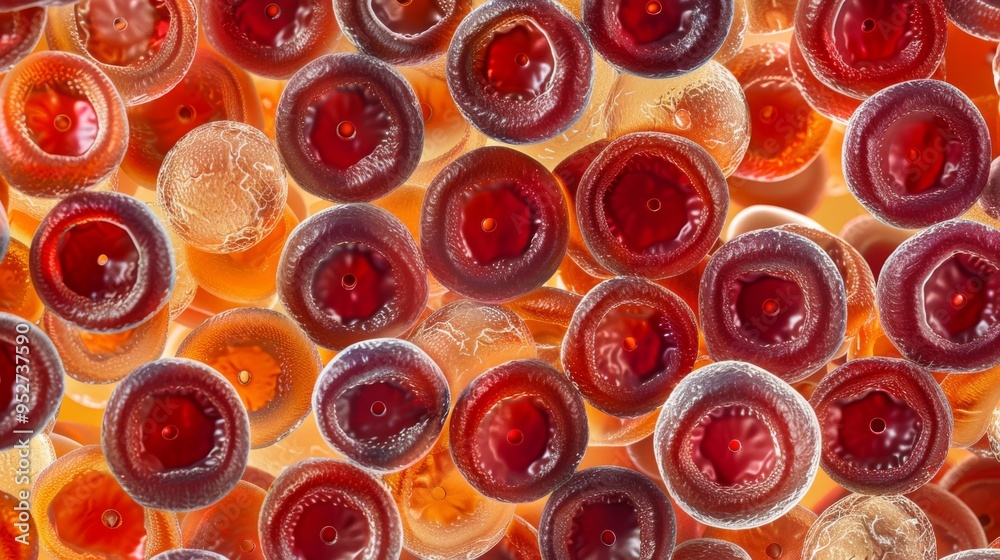 Poster High-resolution image of blood cells under a microscope, emphasizing cellular texture