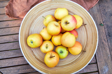 close-up view of the yellow apple dish from above