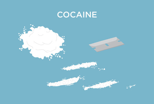 Cocaine drug powder with lines cut with a razor blade stock illustration
