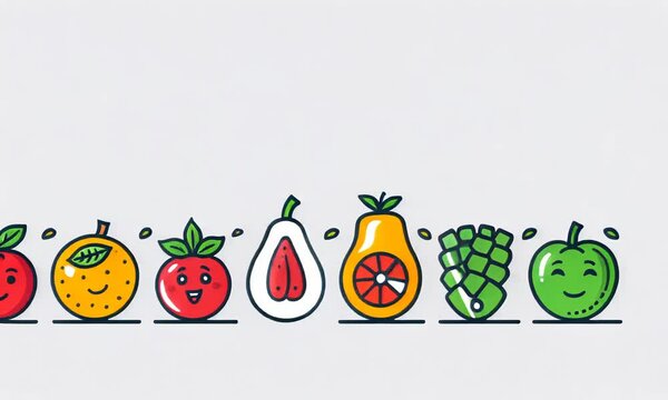Line Art Fruits with Cute Faces