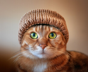 Charming Cat in Handmade Beanie