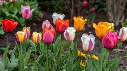 Fototapeta premium Garden blooms with tulips.