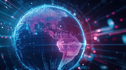A vibrant digital representation of Earth with glowing connections, illustrating global communication and technology advancements.