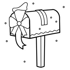 Snowy Mailbox with Christmas Card Vector line Art