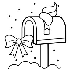 Snowy Mailbox with Christmas Card Vector line Art