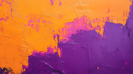 An orange and purple painting on a wall. Can be used as a vibrant background or for artistic inspiration 