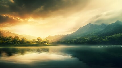 A serene landscape with a soft gradient background, showcasing a watermarked image being removed digitally, with an emphasis on the clarity of the untouched elements