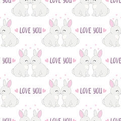 Seamless pattern with cartoon bunnies for kids. Abstract art print. Hand drawn background with cute animals. Vector illustration