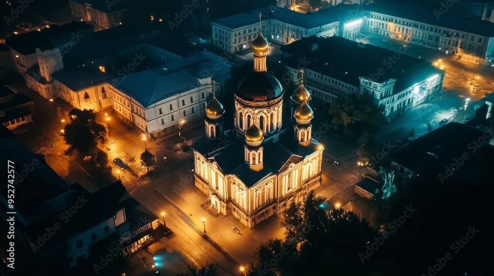 Wall mural Tula, Russia. Night city aerial.