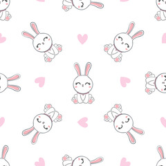 Seamless pattern with cartoon bunnies for kids. Abstract art print. Hand drawn background with cute animals. Vector illustration