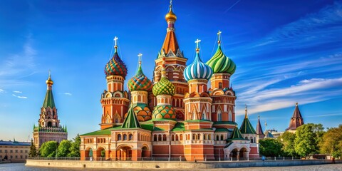 Obraz premium Iconic Saint Basil's Cathedral in Moscow, Russia against the clear blue sky , Moscow, Russia, Saint Basil's Cathedral