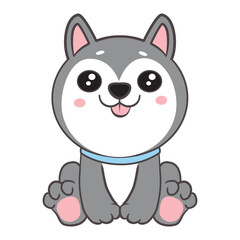 Obraz premium Cute Husky Dog Sitting Cartoon: Vector Icon Illustration in Flat Cartoon Style