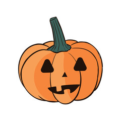 Halloween pumpkin with happy face on dark background. Vector cartoon Illustration.