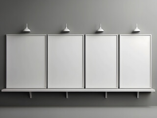 A row of empty white boards on gray background design, mockup design