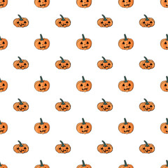 Seamless pattern for Halloween holiday with cute pumpkin. Childish background for fabric, wrapping paper, textile, wallpaper and apparel. Vector Illustration