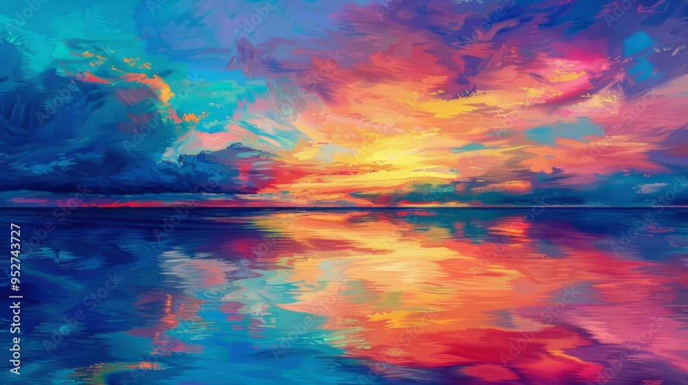 Aufkleber seaside with a colorful sky mirrored in the water