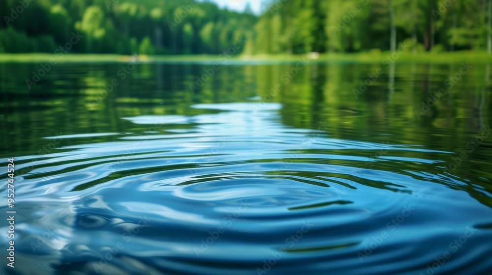 Poster smooth ripples on the lake water with forest reflections