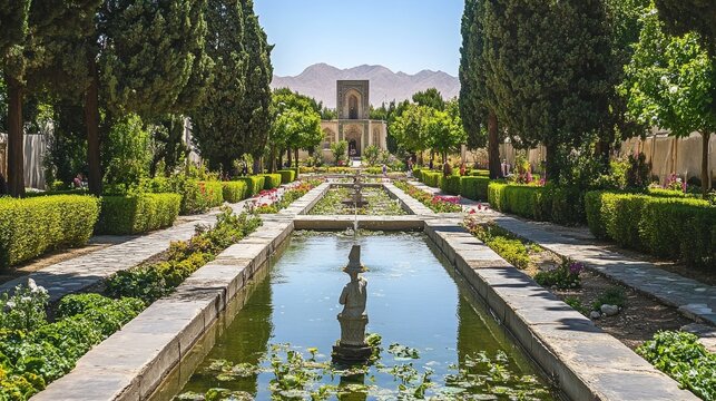 UNESCO-listed Shazdeh Mahan Garden, Persian garden in Iran.