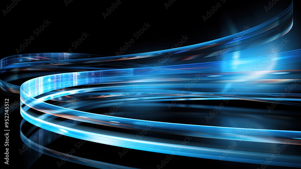 Poster abstract blue neon light trails and digital waves on dark background for tech and business design th